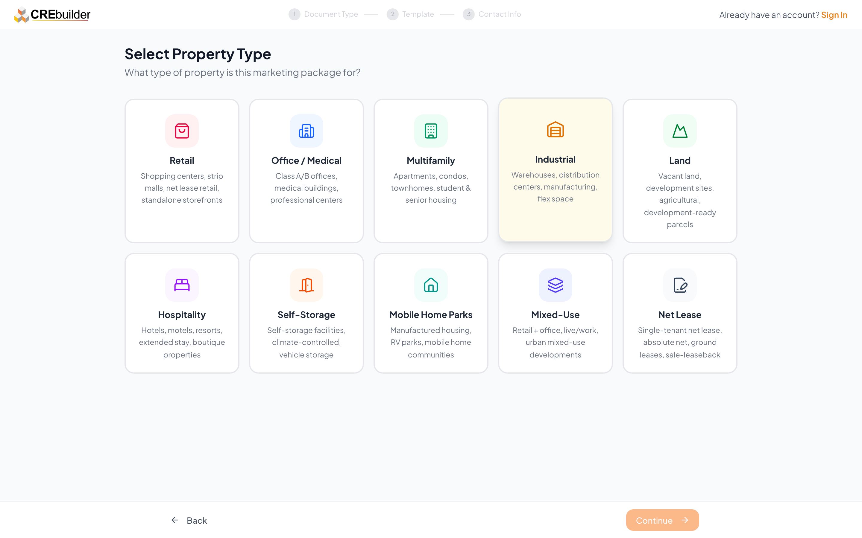 Contact Info step for first-time users — name, email, phone, company