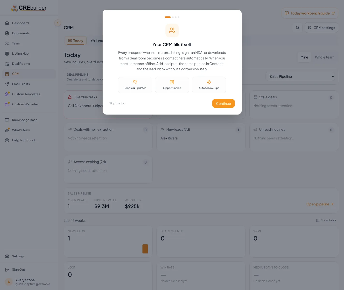Show the first-run choice that changes CRM setup without widening access.