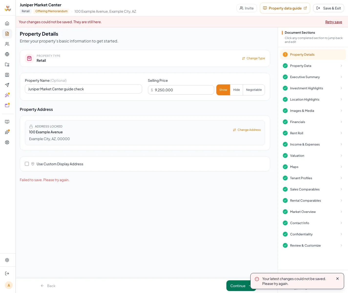 Show field validation in the exact editor context where the user must fix it.