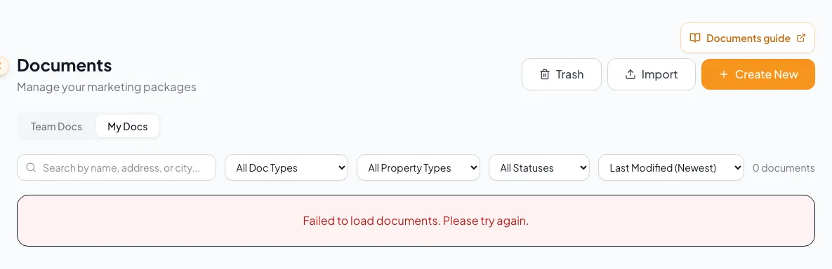 Show a real creation or recovery failure with the message the user must interpret.