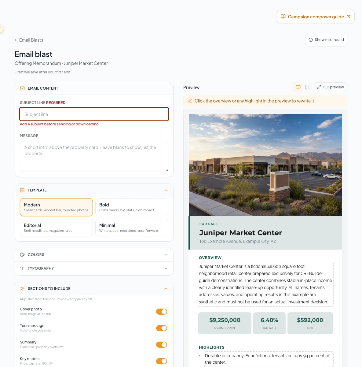 Show a recipient, allowance, content, or consent blocker before send.