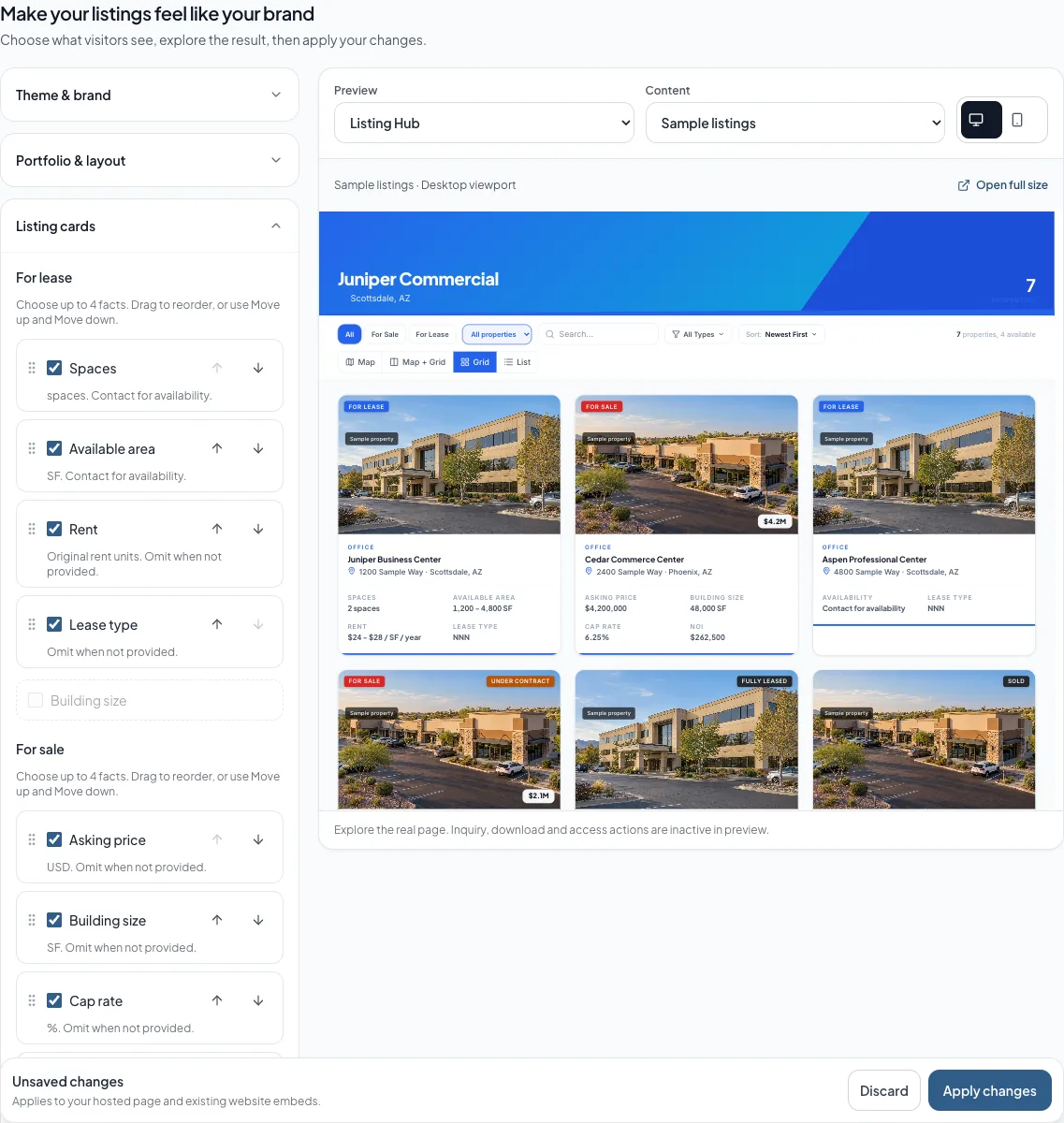 Use Move up and Move down to set the lease facts in the order visitors will read them.