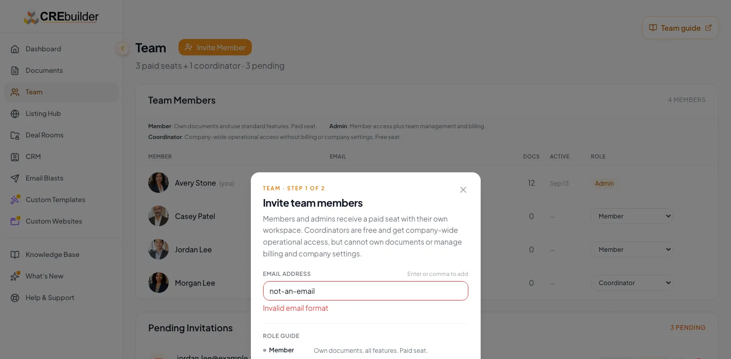 Show a seat, invitation, role, or permission blocker in the team surface.