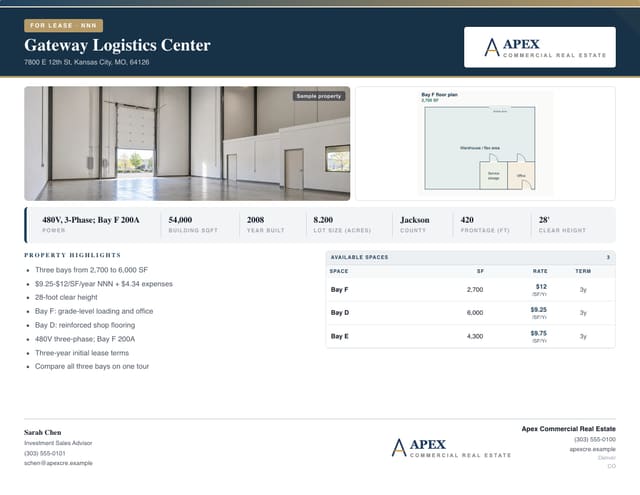 Industrial For Lease Flyer, executive layout
