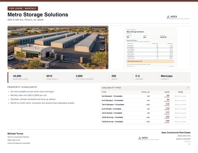 Self-Storage For Lease Flyer, classic layout