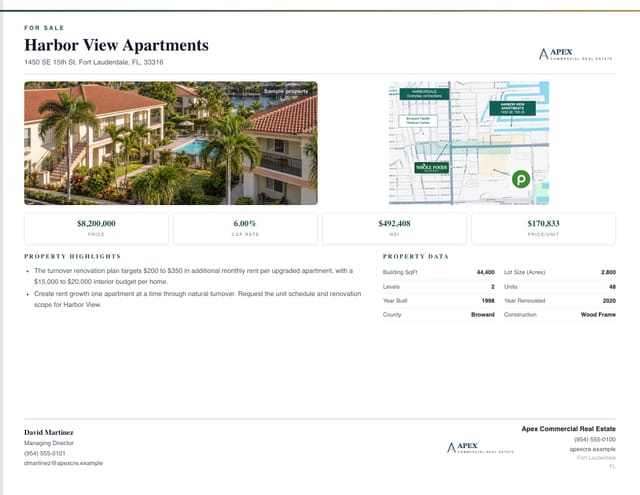 Multifamily For Sale Flyer, professional layout