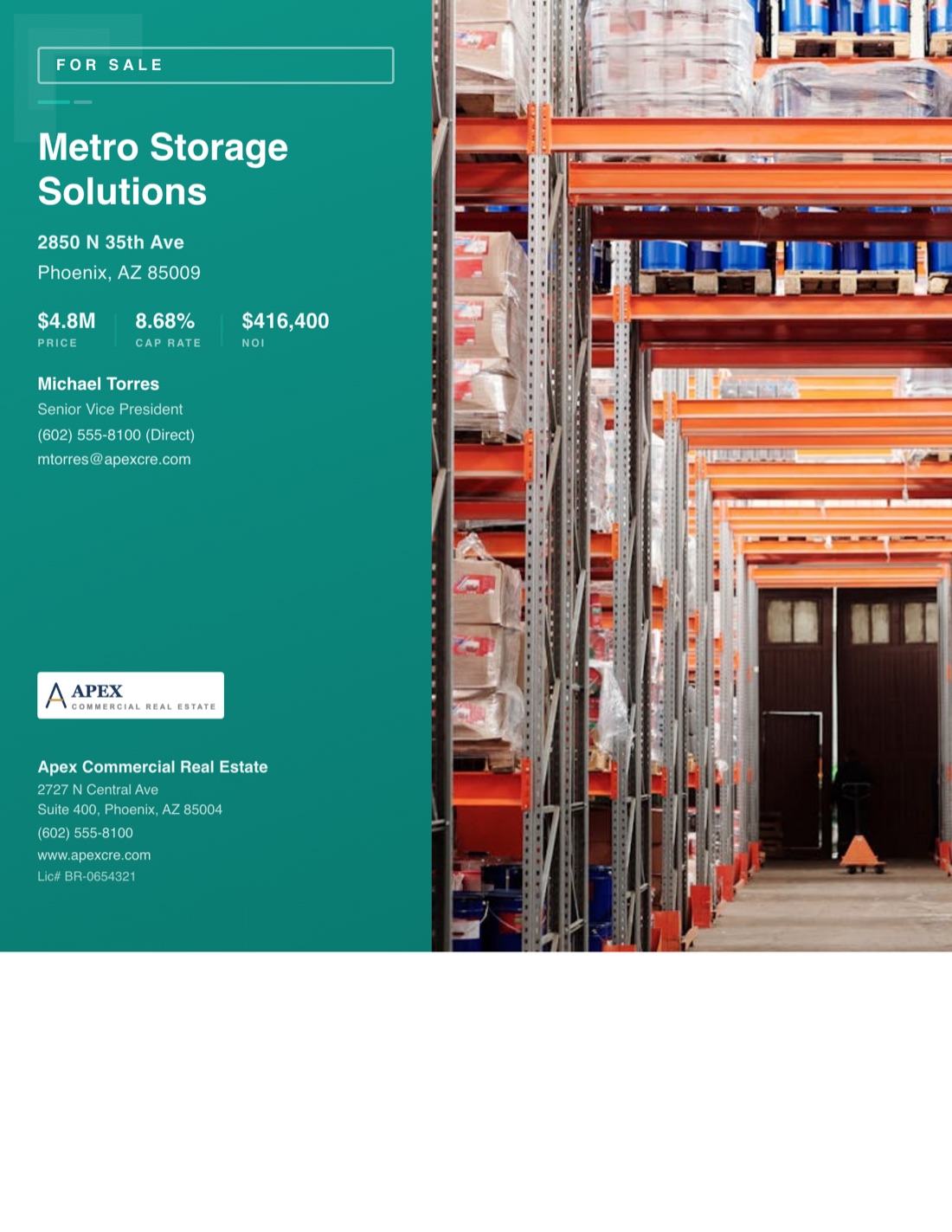 Self-Storage Sales Teaser template example created with CREBuilder