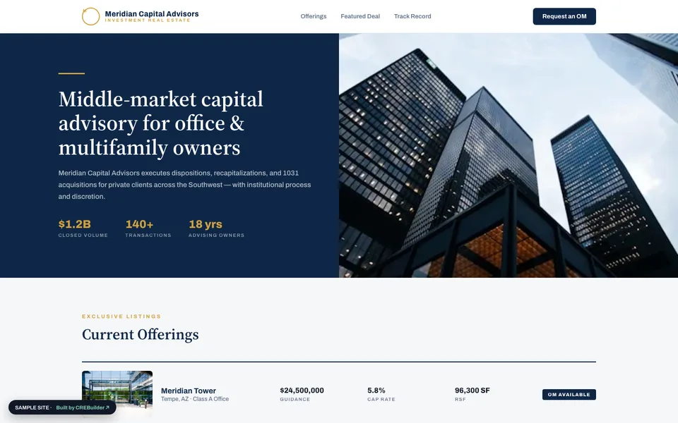 Meridian Capital Advisors sample commercial real estate website